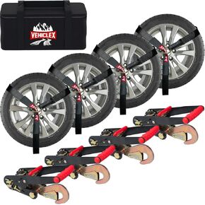 Vehiclex 4 Pack 2" x 10' Wheel Tie Down Straps with Snap Hooks - 11023 lbs BS Ratchet Straps - Ultimate Car Lasso Straps for Trailers