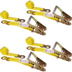 US Cargo Control Ratchet Straps with Snap Hooks 2 Inch x 8 Foot (4-Pack), 2,000 LBS Working Load Limit, Car Tie Down Straps for Trailers, Yellow 2 Inch Ratchet Straps with Locking Hooks