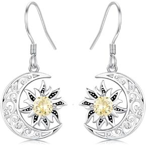 Sun and Moon Earrings for Women Girls 925 Sterling Silver Celestial Dangle Drop Earrings Sun Moon Jewelry Graduation Gifts for Best Friends