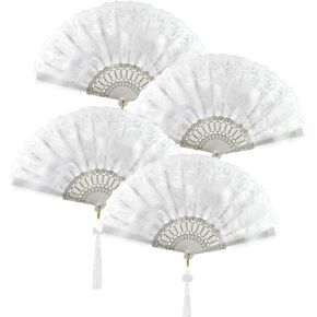 Feather Hand Fan, Vintage Folding Handheld Fans Black Embroidered Flower 1920s Marabou Feather Fan For Women Tea Wedding Party Dancing, 4 PCS