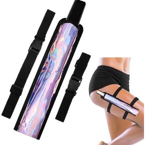 Summer Rave Fan Holster Rave Fan Holder Folding Hand Fan Pouch Foldable Fan Sleeves with Waist Belt for Thigh Party (Holographic Silver,Grid Line Style)