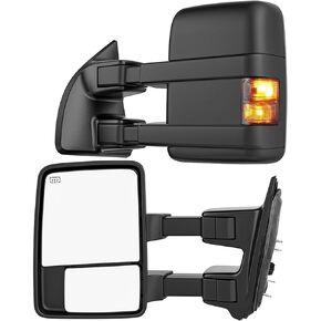 Switchback Signal Heated Tow Mirrors Compatible with Ford Super Duty(2003-2007) and Excursion(2001-2005), Extended Trailer Towing Side Mirrors w/SEQ Turning Lights for F250 F350, Smoked Lens