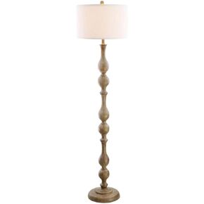 SAFAVIEH FLL4031A Home Collection Glendora Brown Wooden Finish Floor Lamp, White