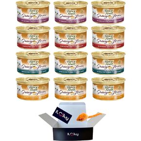 Fancy Feast Gravy Lovers Bundle, 03 Chicken, 03 Beef, 03 Turkey and 03Chicken Hearts&Liver. Pack of 12 cans(03OZ Each) Plus a Mouse Toy