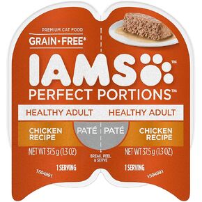 Iams Iams Perfect Portions Grain Free Adult Wet Cat Food Pate Chicken Recipe, 2.6 Oz. Twin Pack Tray, 2.6 Oz