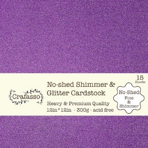 Crafasso No-Shed Shimmer Glitter cardstock, 12" x 12" 300GMS, 15 Sheets, Purple
