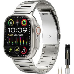 Miimall Titanium Band for Apple Watch 49mm 45mm 44mm 42mm 41mm 40mm 38mm iWatch Ultra2 Ultra SE 2 SE Series 9 8 7 6 5 4 3 2 1, Men Titanium Replacement Watch Band with Folding Clasp