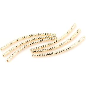 BEADNOVA 30pcs Silver and 14k Gold Plated Twist Curved Long Noodle Tube Beads for Jewelry Making Bracelet (1.5mm x 30mm)