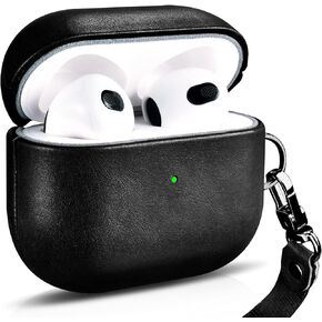 حافظة جلدية لأجهزة AirPods 3 2021، حافظة شحن لاسلكية من الجلد الطبيعي لأجهزة Airpods 3 (مصباح LED أمامي مرئي) جلد واقي للرجال والنساء