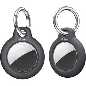 Ailun [2Pack] Hard PC Cover for AirTag,Shockproof Loop with Keychain Ring Holder Skin Protector Protective Case Tracker Finder Locator Anti-Lost ,Wear-Resistant Black