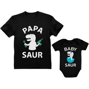 Tstars Papa & Baby Saur Daddy and Son Daughter Matching Outfits Gifts for New Dads Fathers Day Dad Shirt & Infant Bodysuit