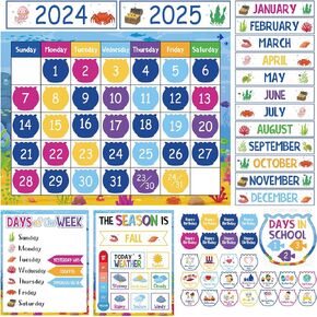 Qyeahkj Boho Rainbow Classroom Calendar Set Bulletin Board Sets for Teachers Boho Classroom Calendar Decorations with Seasons Festival Weather Days of the Week for PreSchool Home Office Wall