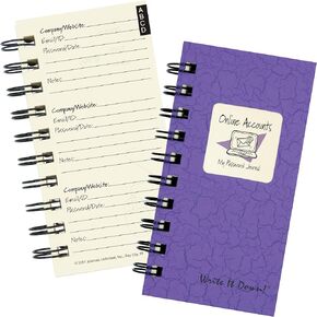 Write it Down series by Journals Unlimited, Online Accounts, My Password Journal, Mini-Size 3"x5.5", Purple Hard Cover, Made in USA