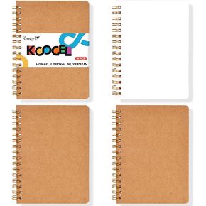 Koogel 4PCS Mini Spiral Notebooks, Spiral Journal Notepads Small Kraft Cover Notepads Blank Pocket Notebooks for Note Taking Office School Supplies