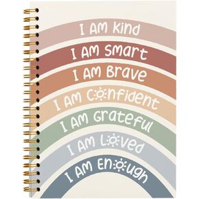 Tizzer I am Kind Smart Brave Positive Boho Rainbow Lined Hardcover College Ruled Spiral Notebook Journal for Work Notes Journaling 5.5×8.3 Inch,Inspirational Gifts for Women Teen Girls