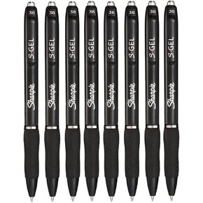 SHARPIE S-Gel, Comfort Grip Gel Pens, 0.38mm Ultra Fine Point, Black Ink, 8 Count