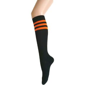 Roller Skate Retro Knee High Triple Stripes Tube Combed Cotton Socks In Multi-Colors
