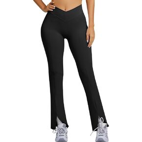 ABOCIW Crossover Flare Leggings for Women V Back Scrunch Butt Lifting Wide Leg Bootcut High Waist Gym Workout Yoga Pants