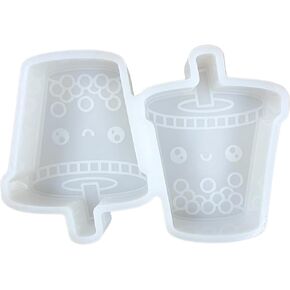 قالب سيليكون منعش للسيارة من Boba Tea، صينية مزدوجة بحجم فردي 2.75 × 2.25 × 1.2 بوصة، بهلوان مع قش، مشبك تنفيس من بوبا بحجم حزمة متعددة للخرز العطري المعطر، فرن آمن حتى 450 فهرنهايت من الإمدادات