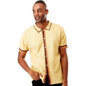 Men’s Short Sleeve Knit Sports Shirt - Modern Polo Vintage Classics: Solid Geometric Jacquard with Color Tipping in Kuwait