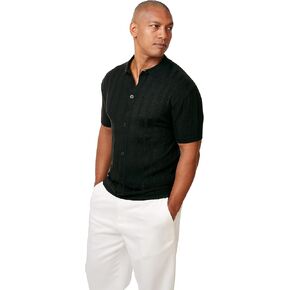 Men’s Short Sleeve Knit Sports Shirt - Modern Polo Vintage Classics: Solid Geometric Jacquard with Color Tipping