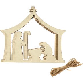30 Pack 4 Inch Wood Nativity Cutouts Unfinished Wooden Bethlehem Nativity Hanging Ornaments DIY Bethlehem Nativity Craft Gift Tags for Home Party Decoration Craft Project