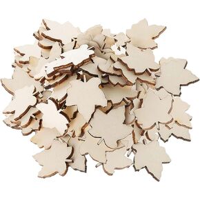 100pcs Mini Maple Leaf Wood DIY Crafts Cutouts Wooden Maple Leaf Shaped Unfinished Wood Ornaments for DIY Projects Thanksgiving Party Decorations