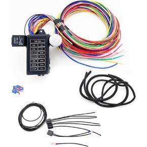 14 Circuit Wiring Harness Extra Long Wires 14 Fuse 12V Compatible for Chevy Mopar Ford Hotrod Universal