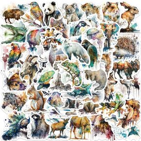 50Pcs Cute Animal Stickers for Water Bottles, Waterproof Vinyl Graffiti Stickers for Hydro Flask Laptop Suitcase Scrapbook Party Supplies, Watercolour Animal Stickers for Teens and Adults