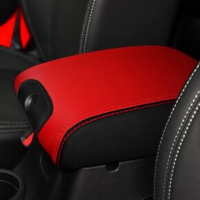 DEYTOP Center Console Cover for Jeep Wrangler JK JKU 2011-2017 Armrest Cover Pad for Wrangler Rubicon/Sahara/Unlimited/Sport 2011-2014 2015 2016 2017 Accessories (Black with Red Stitches)