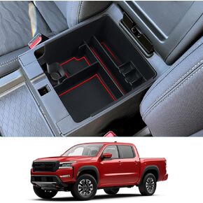2022 2023 2024 Frontier Center Console Organizer for Nissan Frontier All Trims, Durable ABS Plastic &Anti-Slip Rubber 2024 Frontier Console Tray Insert 2024 Frontier Accessories (Red Mat)