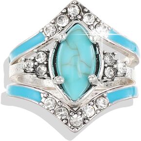Turquoise Rings for Women Bohemian Turquoise Jewelry Boho Stackable Western Joint Knuckle Rings for Girls Natural Oval Gemstone Rings Silver Vintage Statement Thumb Rings Western Outfit for Women
