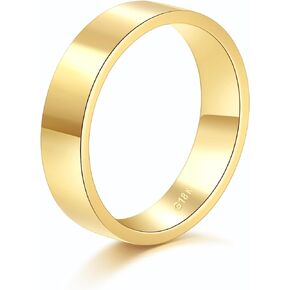 5mm 18K Gold Plated Ring, Men's Wedding Bands,Gold Rings That Don't Tarnish, Gold Rings for Women Size 7 8 9 10 11, High Polish Comfort Fit Jewelry Rings