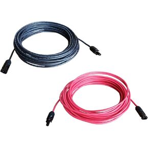 WindyNation 8 AWG 8 Gauge Pair 15 Feet Black + 15 Feet Red Solar Panel Extension Cable Wire Solar Connectors (Variety of Lengths Available)