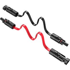 Super Flat Solar Cable Connector, 30Amp Balcony Photovoltaic Solar Extension Wire with Male and Female Connectors Solar Panel Adaptor for RV Solar Panels, 1 Pair (Black and Red)