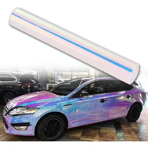 Holographic Laser White Rainbow Finished Chrome Car Vinyl Wrap Glossy Color Change Adhesive Car Vinyl Roll 53'' x 7.87''