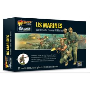 Warlord Bolt Action US Marines Pacific Theater 1:56 Tabletop Miniatures - Plastic Paintable Miniature WWII Soldiers Set, Unpainted Table Top 28mm Military Minifigures for Adults - Gaming Figurines