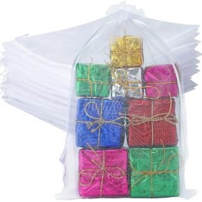 Anwyll White Organza Bags,8x12 Inch Sheer Bags Drawstring,50 Pcs Jewelry Gift Bags, Mesh Bags Drawstring Gift Bags,Jewelry Pouches for Party,Wedding Favors,Baby Shower,Gift Wrapping Candy Supply