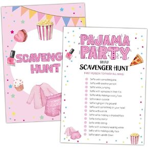 Slumber Party Games, Scavenger Hunt Sleepover Games for Adults, 30 Pajama Party Game Cards (5" X 7"), Girls Sleepover Birthday Party Favors Decorations and Supplies -04