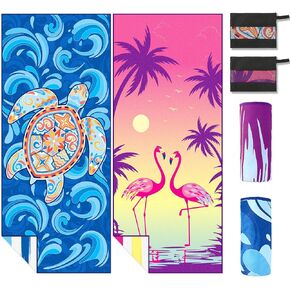 JULMELON 2 حزمة من مناشف الشاطئ المصنوعة من الألياف الدقيقة سريعة الجفاف، خفيفة الوزن وفائقة الامتصاص ومدمجة وخالية من الرمال، مناشف كبيرة الحجم للشاطئ وحمام السباحة والسباحة والتخييم ومستلزمات السفر والعطلات هدية أساسية in Kuwait