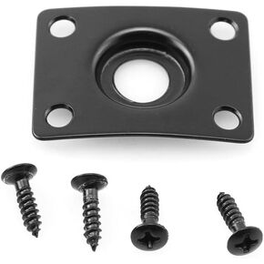1 Set Instrument Audio Jack Rectangular Metal Socket Iron Plate Guitar Pickup Output Jack Plate with 4 Screws for Electric Guitar Electric Bass Bent Jack Plate Black