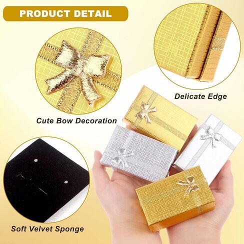 craftshou 32 قطعة من صناديق هدايا المجوهرات، صناديق حلقات من الورق المقوى مع أغطية، حشوة متنوعة، صناديق ورقية لحلق المجوهرات، حلقات قلادة، سوار (3 × 2 × 1 بوصة) in Kuwait