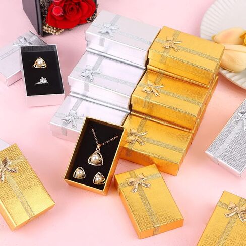 craftshou 32 قطعة من صناديق هدايا المجوهرات، صناديق حلقات من الورق المقوى مع أغطية، حشوة متنوعة، صناديق ورقية لحلق المجوهرات، حلقات قلادة، سوار (3 × 2 × 1 بوصة) in Kuwait