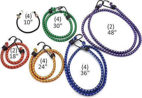 كونفاست 20 قطعة من حبال بنجي شديدة التحمل مع خطافات، مجموعة متنوعة من الأطوال 25.4 سم، و45.7 سم، و60.96 سم، و76.2 سم، و36 بوصة، و48 بوصة in Kuwait