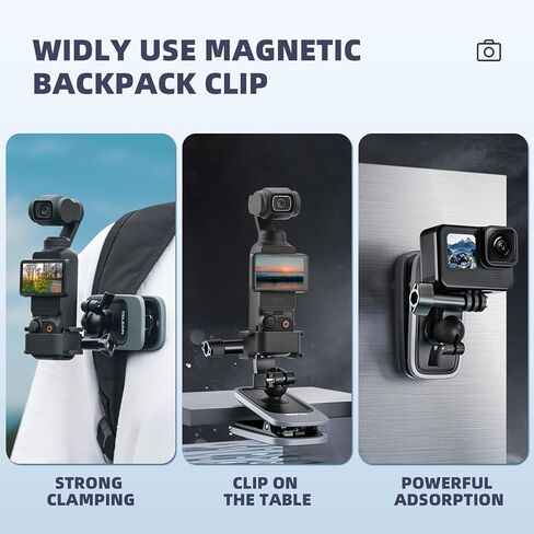 حقيبة ظهر مغناطيسية بمشبك لجيب DJI OSMO 3 (مع محول تمديد)، حامل حزام كتف كروي يدور 360 درجة لملحقات Gopro 12/11/10/9/8 Osmo Action 4 3 Insta360 GO 3 in Kuwait