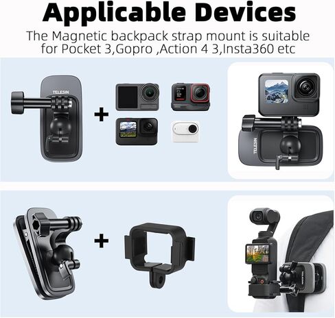 حقيبة ظهر مغناطيسية بمشبك لجيب DJI OSMO 3 (مع محول تمديد)، حامل حزام كتف كروي يدور 360 درجة لملحقات Gopro 12/11/10/9/8 Osmo Action 4 3 Insta360 GO 3 in Kuwait