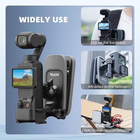حقيبة ظهر مغناطيسية بمشبك لجيب DJI OSMO 3 (مع محول تمديد)، حامل حزام كتف كروي يدور 360 درجة لملحقات Gopro 12/11/10/9/8 Osmo Action 4 3 Insta360 GO 3 in Kuwait