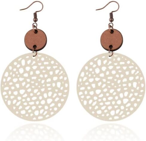 Fall Vintage Round Hollow Out Geometric Earrings Wooden Circle Leather Hollow Retro Boho Lightweight Ethnic Style Western Earrings For Women Girls Fashion Jewelry Gift in Saudi Arabia