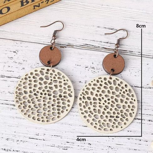 Fall Vintage Round Hollow Out Geometric Earrings Wooden Circle Leather Hollow Retro Boho Lightweight Ethnic Style Western Earrings For Women Girls Fashion Jewelry Gift in Saudi Arabia