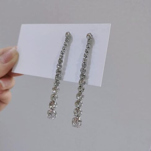Silver Long Crystal Line Earrings For Women Chic Rhinestone Statement Chain Dangle Earrings Bridal Wedding Party Jewelry Girls in Saudi Arabia